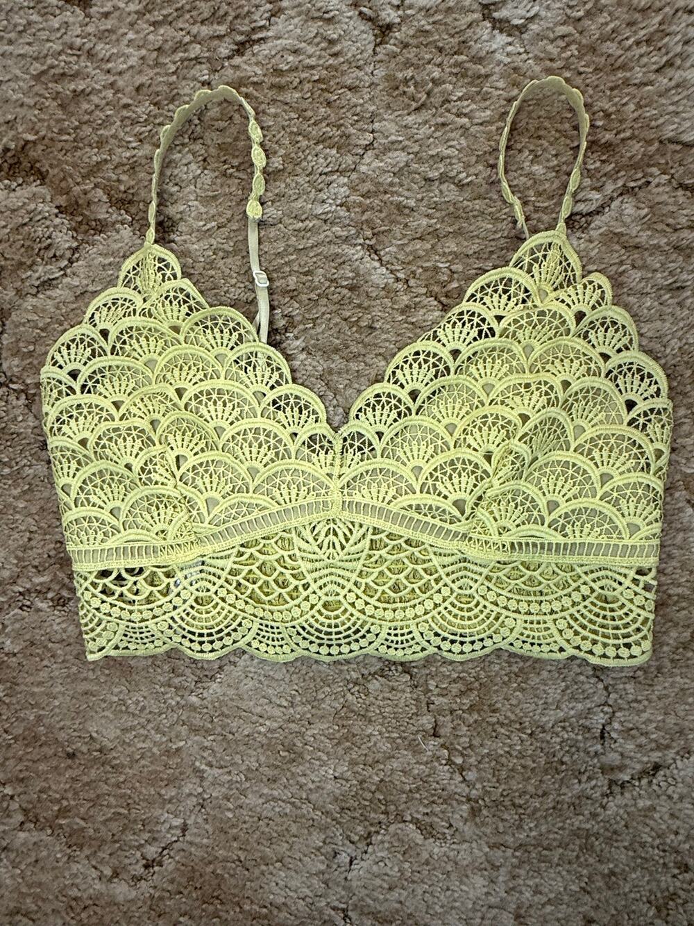Free People Yellow Crochet Lace Bralette Crop Top Size Medium
